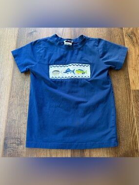 Boys smocked fish shirt, size 5T